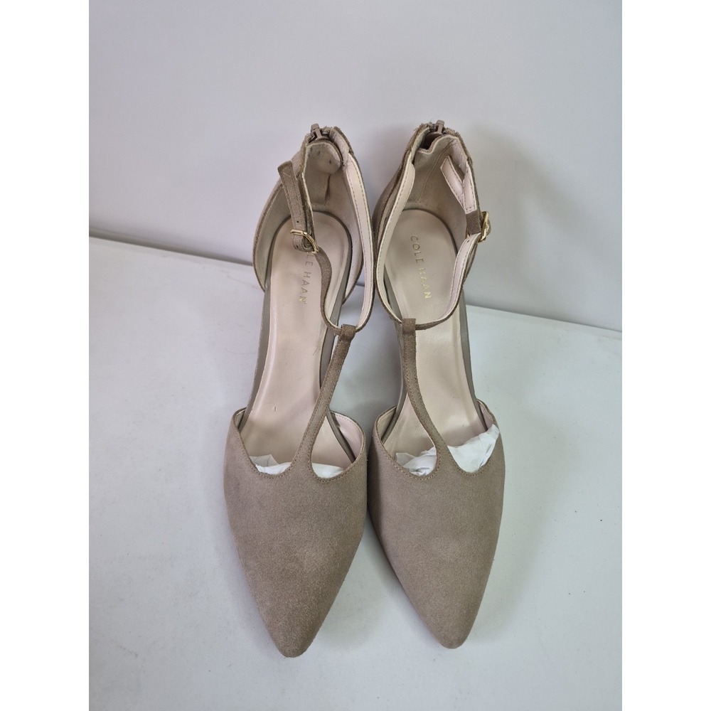 Cole Haan Grand Womens Suede Ankle Strap Pointed Toe Heels Beige Size 7.5B, GUC! - Picture 2 of 7